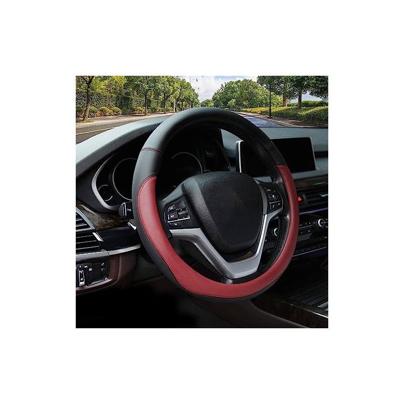 Valleycomfy Microfiber Leather Steering Wheel Cover Universal 15 inch(Wine Red)