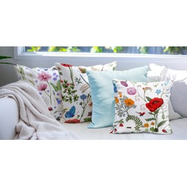 All Smiles Outdoor Throw Pillow Covers Cushion Covers Patio Spring Summer Flowers Garden Farmhouse Décor Outside Bench Chair Decorative Cushion Cases 18x18 Set of 4 Decoration for Bed Couch Sofa