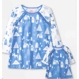 Cat & Jack NEW CAT & JACK blue DOLL + TODDLER Baby print gown Youth  Sz 3T Kids