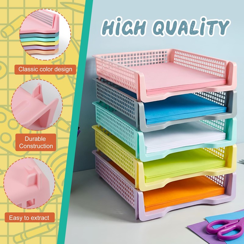 Tenceur 6 Pcs Turn in Trays Classroom, Pastel Paper Tray