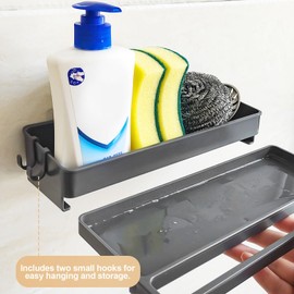 smtfcty Spülbecken Organizer Küchen Spüle Sink Organizer, Schwammhalter Spülbecken Spülbecken Caddy Organizer Wand, küchen Organizer, Spülschwamm Halterung mit Abtropfschale Aufbewahrung