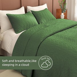 Lady Ann Olive Green Oversized Queen Bedspread 100x106, 3 Pcs Leaves Pattern Printed Oversized Queen Quilt Set for Extra Large Bed, Lightweight & Soft Farmhouse Bedspreads & Coverlets