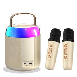 Mini Karaoke Machine for Kids Girls with 2 Mic,2 Microphones Bluetooth Speaker with Party Lights, Gifts for Family Home Outdoor Funny (White)