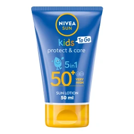 NIVEA SUN Kids Protect and Care SPF 50+ To Go Lotion (50ml), Water-Resistant Sunscreen, Kid's Sun Cream Provides Highly Effective UVB and 5 Star UVA Protection