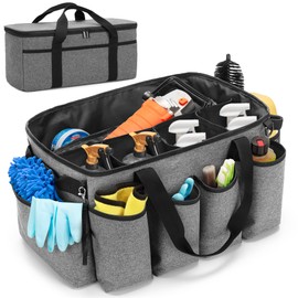 HODRANT Detailing Bag with Polisher Carry Bag, Large Detail Car Care Box for Auto Detailing Supplies, Car Wash Caddy & Trunk Organizer for Buffer Bottle Towel & Cleaning Kit, Gray, Patent Design