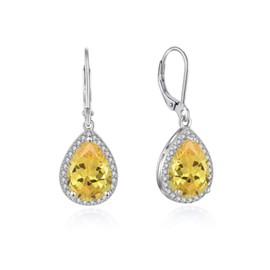 YONVUN Crystal Gemstone Drop Dangle Leverback Earrings Plated 18k Gold Teardrop Oval Pear Zircon Diamond Birthstone Jewelry Set Gift for Wife Mom Daughter Girlfriend