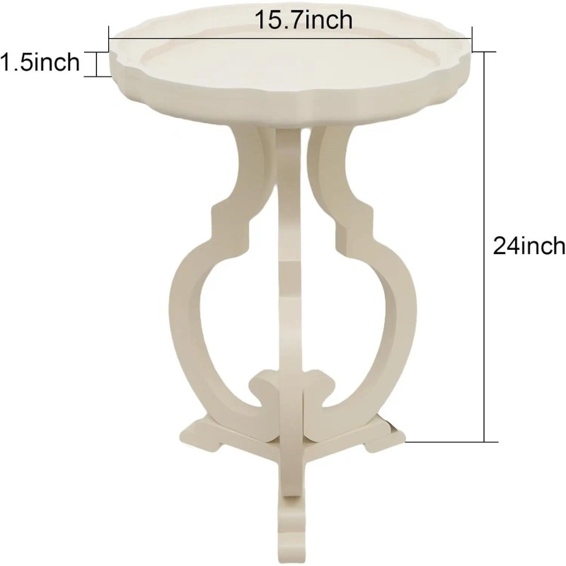 PARISLOFT French Country End Table Cream White Scalloped Edge Tray