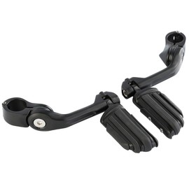 XFMT 1.25" Long Angled Adjustable Highway Footpegs Crash Bar Foot Rests Universal Fits For Harley Davidson Honda Kawasaki Suzuki Yamaha (Matte Black Style 4)