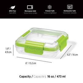 Starfrit Easy Lunch Square Sandwich Container - 16oz/473ml - Airtight & Leakproof - Locking Lid