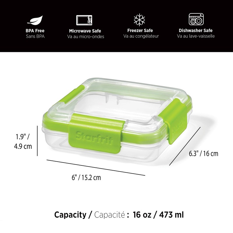Starfrit Easy Lunch Square Sandwich Container - 16oz/473ml - Airtight