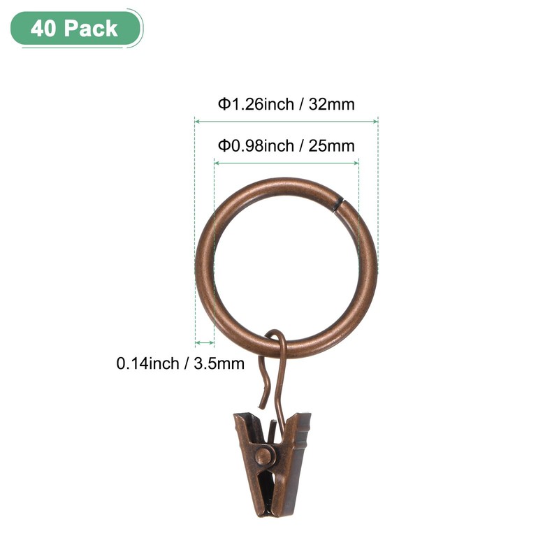M METERXITY 40-Pack Red Bronze Curtain Rings with Clips, Rustproof