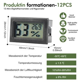 12 x Digital Thermometer Hygrometer Indoor Mini Room Thermometer Indoor Humidity Meter Room Thermometer for Home Office Greenhouse Refrigerator, Black