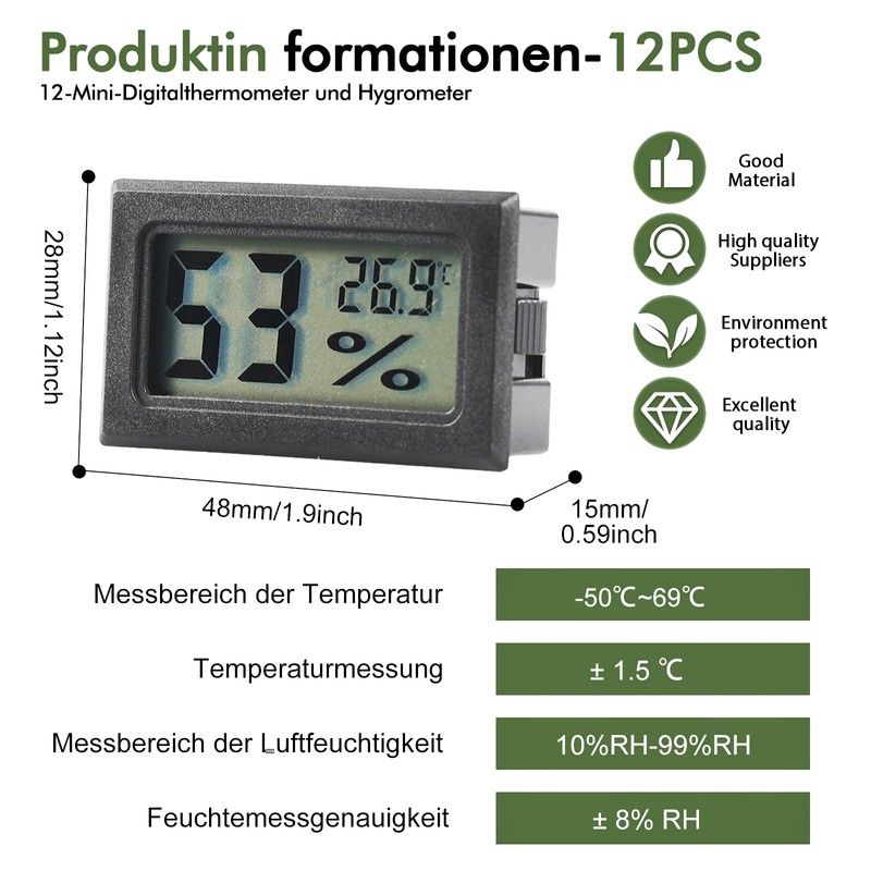 12 x Digital Thermometer Hygrometer Indoor Mini Room Thermometer Indoor