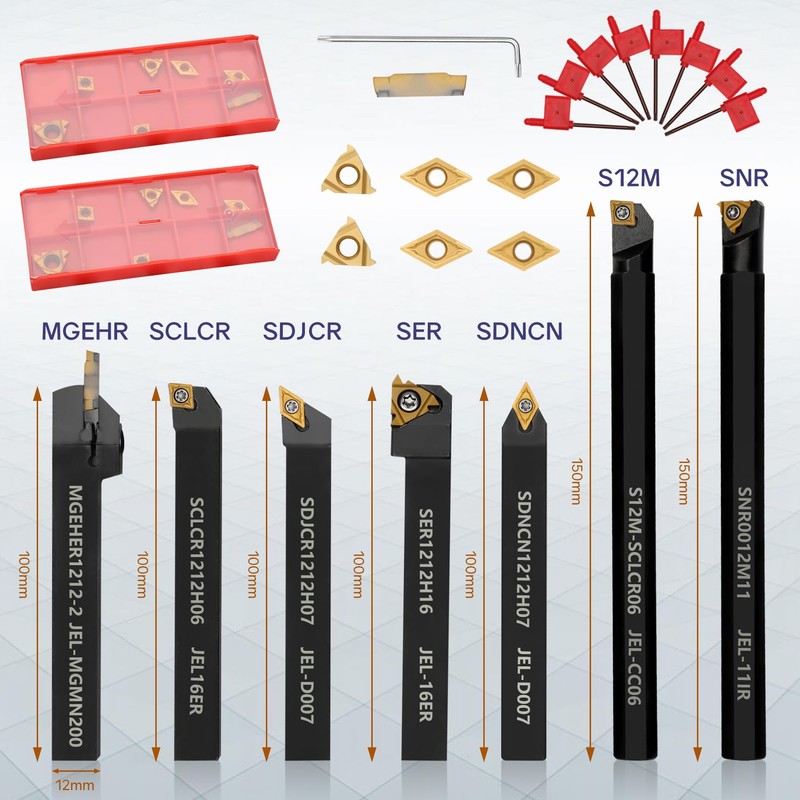 Indexable Lathe Turning Tool 21Pcs Kit 1/2'' 12mm Shank 7