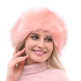 Fancylovesotio Womens Faux Fur Headband with Elastic Earwarmer Earmuff for winter cold weather (Pink)