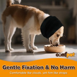 COMFPET Dog Ear Snood Noise Protection, Dogs Ear Cover for Anxiety Headband Protector, Dog Calming Hood for Grooming and Bath Drying, Pet Dogs Earmuff Head Wrap for Ear Hematoma (Black, XL)