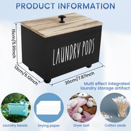 Laundry Pods Container with Lid, Square Storage Box for Laundry Pods,Solid Wood Laundry Storage Containers Dishwasher Pod Holder for Kitchen Bathroom (black)