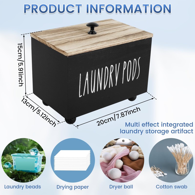 Laundry Pods Container with Lid, Square Storage Box for Laundry
