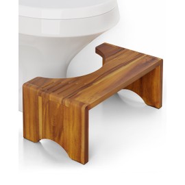 LotusSway Foldable Toilet Stool, Acacia Wood Poop Stool for Potty Training, 7 Inch Wooden Bathroom Aid for Comfortable Posture, Non-Slip Grooved Design for Adults or Seniors