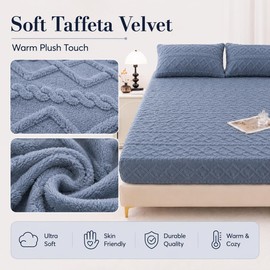 Full Velvet Fitted Sheet and 2 Pillowcases, Deep Pocket Up to 15”