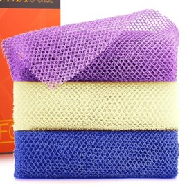 THURLADY 2 Pieces African Net Sponge, African Bath Sponge, Exfoliating Body Back Scrubber for Shower, Exfoliating Washcloth, Shower Essentials, Bath & Bathing Accessories for Silky Skin (Purple Blue)