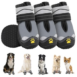 SlowTon Dog Boots – Waterproof Dog Paw Protector for Winter Snowy Day, Dual Adjustable & Washable Non-Slip Dog Shoes with Reflective Strip for Injured Paws, Dog Walking Boots Hot Pavement