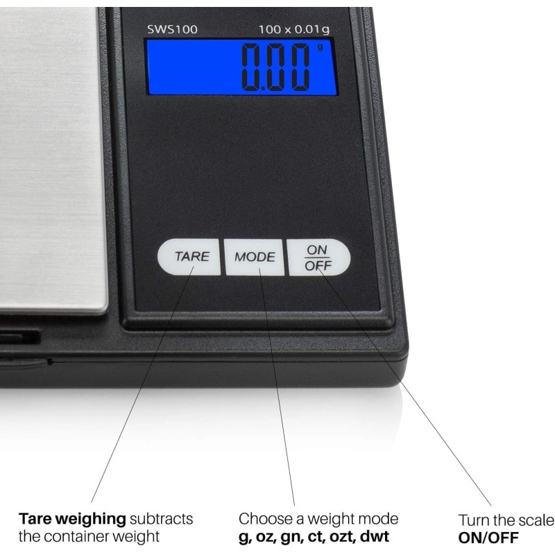 Smart Weigh Digital Pocket Gram Scale,100g x 0.01g Digital Gram