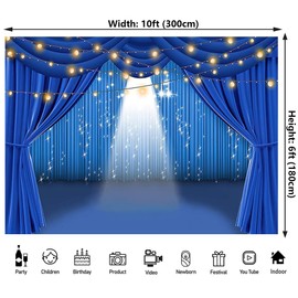 10x6ft Blue Theater Stage Spotlights Backdrop for Newborn Wedding Anniversary Party Spotlight on Shining Stars Show Photoshoot Background Photo Studio Props