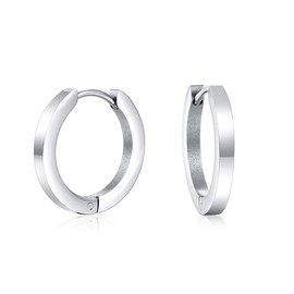 BIYONGDE Mens Womens Circle Huggie Hinged Hoop Earrings, Stainless Steel, Minimalist, Classic