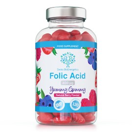 swiss bioenergetics Folic Acid Gummies - 400g, 120 Natural Berry Flavoured & Vegan Gummies - High Strength Vitamin B9 Folic Acid Pregnancy Support Prenatal Vitamin - No Artificial Sweeteners or Flavours C UK Made
