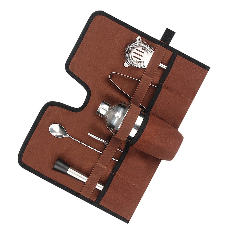 Canvas Cocktail Set Carry Bag Portable Folding Roll Strap Professional