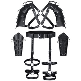 Medieval Knight PU Leather Leggings Corset Belt Shawl Renaissance Shoulder Cape Scarf Bracers Accessories(Type2)