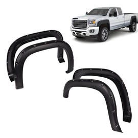 CHEDA Fender Flares, Compatible with 2007-2013 Chevy GMC Sierra 1500,Pocket Rivet Smooth Offroad Style Front+Rear, Smooth Wheel Cover