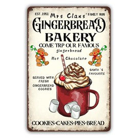 Mrs Claus‘Gingerbread Bakery Tin Sign Vintage Retro Christmas Bake Shop Decor For Cafe Bar Pub Home Kitchen Farmhouse Christmas Pary Decor Art Poster 8x12 inch