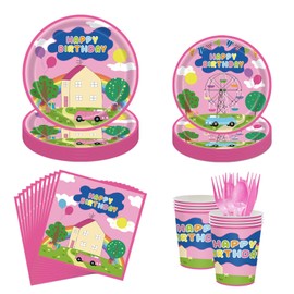 CheeseandU 140Pcs Pink Pig Party Tableware Pink Pig Plates Cups Napkins Cutlery Farm Animal Birthday Decorations Pig Party Supplies for Kids Baby Shower Birthday Party Decorations, Serve 20