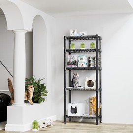 MZG 1250 lbs 5 Tier Shelf Metal Storage Shelves Wire Rack Closet Organizers for Garage Kitchen Bathroom Laundry Black 11.8" D x 23.6" W x 59.5" H