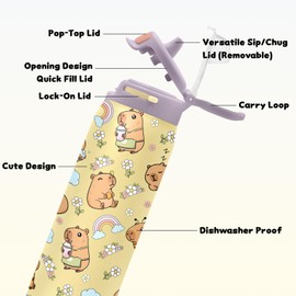 Goiicoln 2-in-1 Lid Capybara Water Bottle 22oz, Capybaras Tumbler Insulated