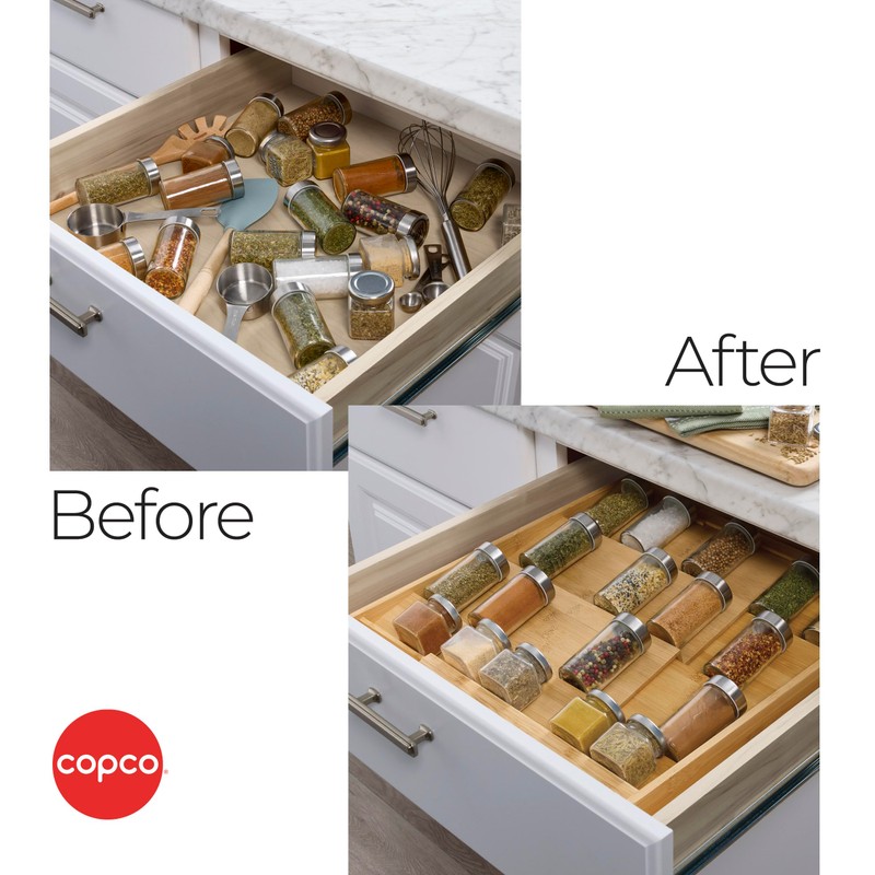 Copco 4 Tier Expandable Bamboo Spice Organizer for Drawers, Adjustable
