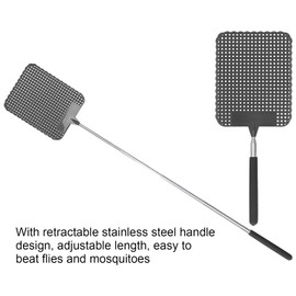 Tgoon matamoscas telescópico, Ligero y fácil de Transportar matamoscas de plástico Extensible para Acampar para Eliminar Insectos para el Taller (Negro)
