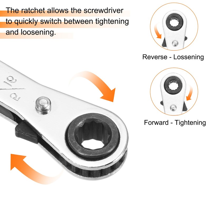 sourcing map Double Box End Reversible Ratcheting Wrench 1/4" x