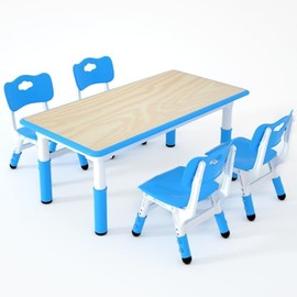 LulliSpace Kids 4 Height Adjustable Toddler Chair Set,47.2"X23.6"Graffiti Desktop,Activity Table for Daycares,Homes,Classroom,Eco-Friendly, and Stylish Design, Blue