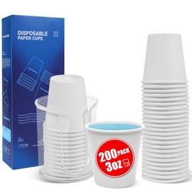 MOUMOULIFE 200 Count 3oz Disposable Paper Cups, Bathroom Mouthwash Cups, Leak-Free Food Safe Small White Paper Mini Cups for Bathroom