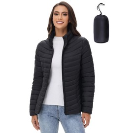 ROYAL MATRIX Women's Packable Puffer Jacket Lightweight Quilted Puffer Jacket Winter Warm Zip-up Jacket Puffy Jacket with Stand Collar (Black, M)