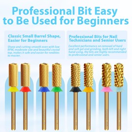 MagiBling Crystal Top Small Barrel 3/32'' Safety Tungsten Nail Drill Bits, Cross Cut teeth, Remove Gel fast, Left Right handed, Suitable for Manicure Pedicure Cuticle Gel Polishing, Grit: Extra Fine.