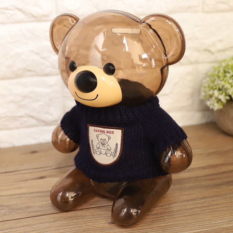 Children Coin Piggy Bank Money Box Cartoon Clothes Bear Plastic