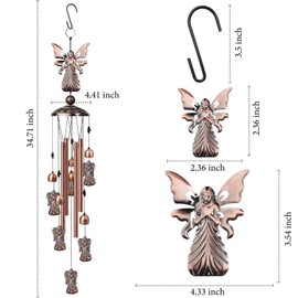 Nowpis Angel Wind Chimes for Outside, Decorative Wind Chimes with 4 Aluminum Tubes Hanging Bells, Memorial Windchimes Outdoors with S Hook for Patio Garden Decor, Unique Gift for Mom Grandma