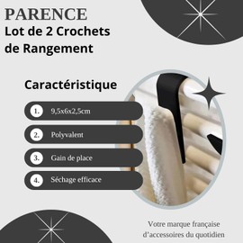 PARENCE. - Set of 2 storage hooks - radiator, towel rail - 2 pieces, bathroom, kitchen, home - 9.5 x 6 x 2.5 cm