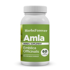 Herbsforever Amla Capsules | Emblica officinalis | Natural Vitamin C & Antioxidants | 40% Tannins | 950mg Each | 60 Vegetarian Capsules | Herbal Supplement