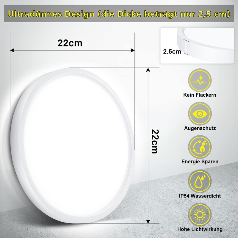 Smanu LED Ceiling Light Dimmable with Remote Control, 18 W