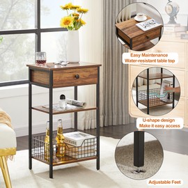 VECELO Tall End Side Tables 27 Inch Night Stand with U-Shape Basket and Storage Drawer/Shelf for Living Room/Bedroom/Small Spaces, Set of 2, Hemp Gray